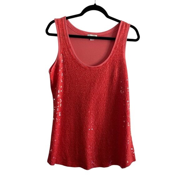 Garnet Hill Women SZ L Orange Coral Sequin Front Think Strap Shell Tank Top - Picture 1 of 8